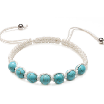 White Macrame Turquoise Bead Bracelet