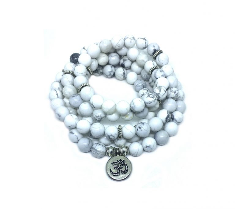 Natural Howlite Stone Om Buddha Bracelet