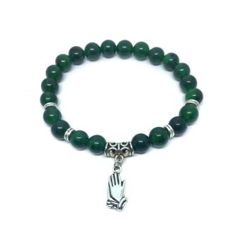 Praying Hand Charm Natural Jade Stretch Bracelet