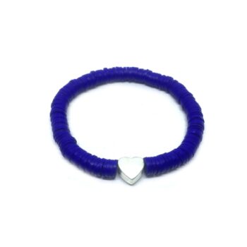 Heart Blue Heishi Bead Bracelet