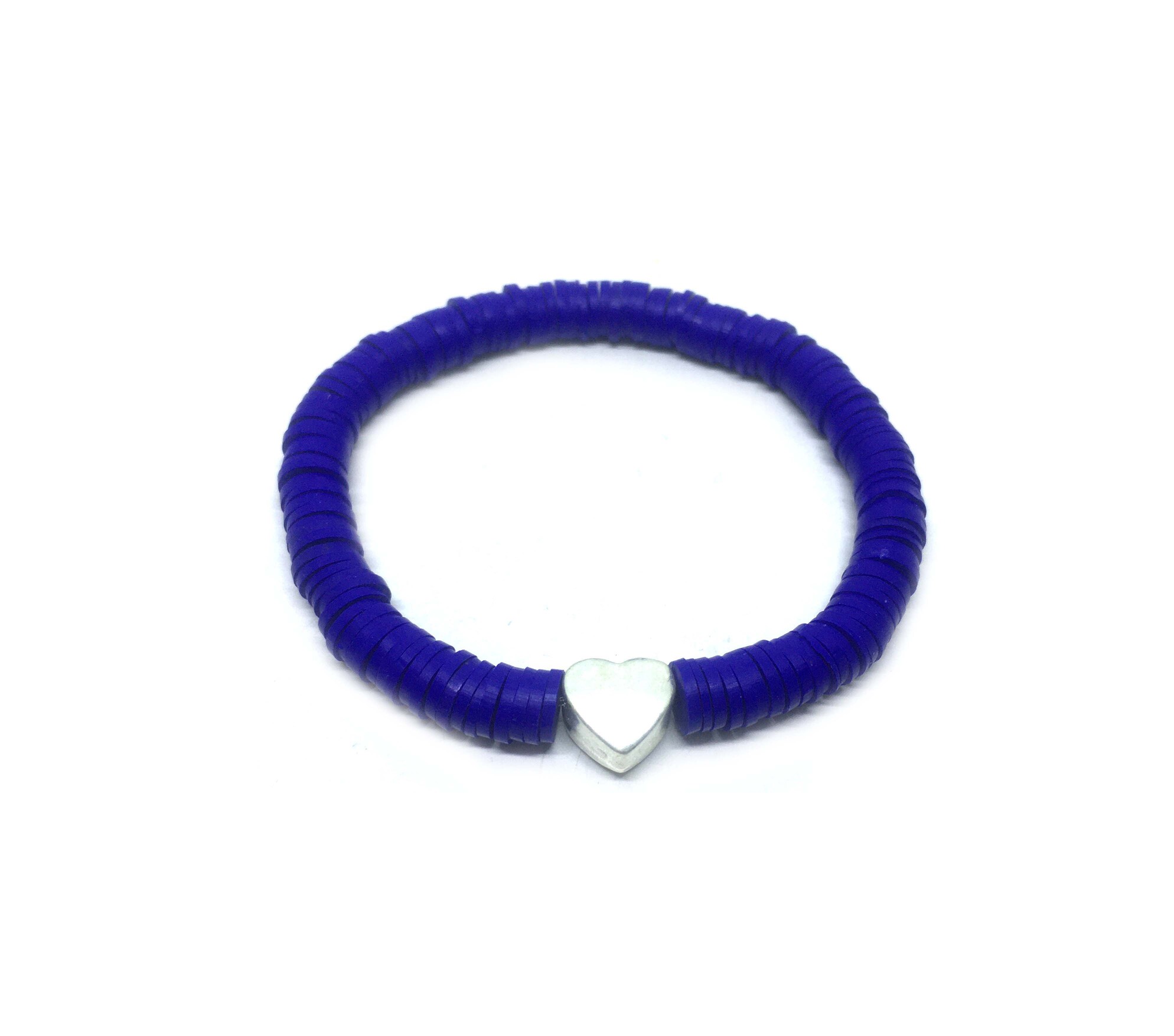 Heart Blue Heishi Bead Bracelet
