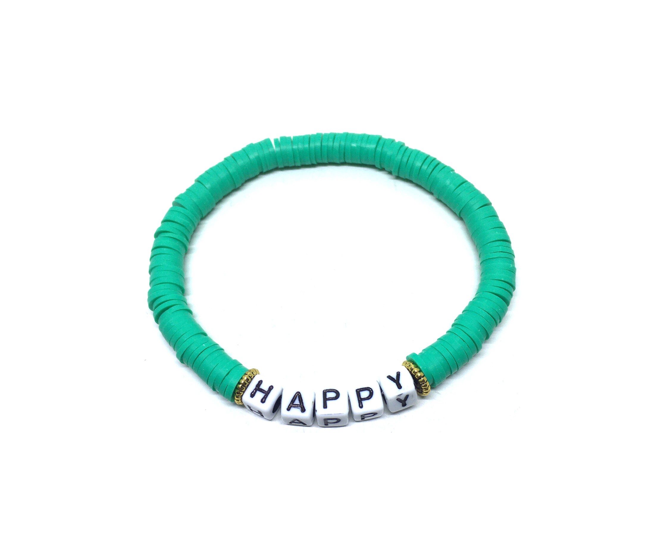 Green Heishi Happy Name Bracelet