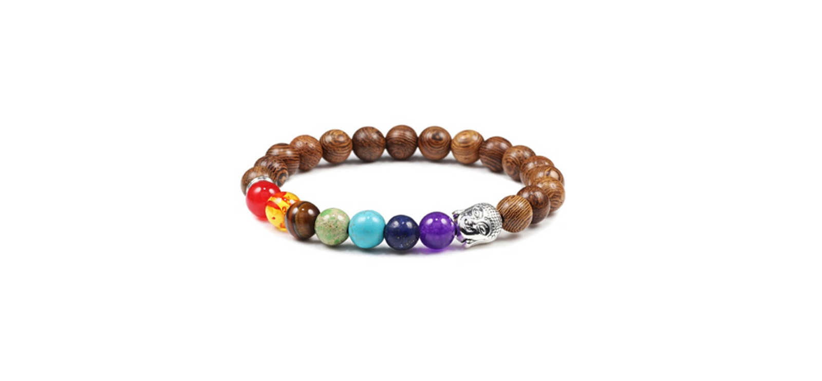 Wooden Bead Chakra Bracelet with Buddha