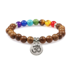 ZCHAK-079 Wooden Chakra Bracelet with Om Charm
