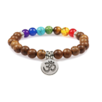 Wooden Chakra Bracelet with Om Charm