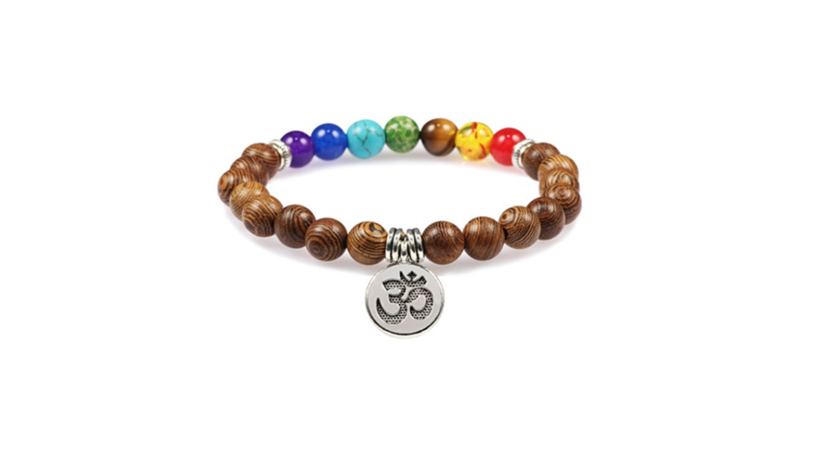 Wooden Chakra Bracelet with Om Charm