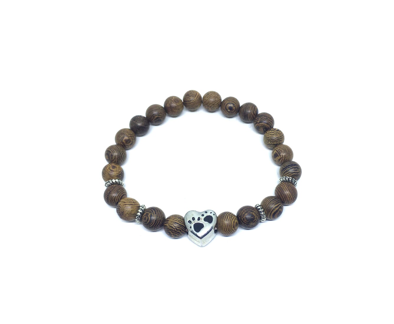 Wooden Bracelet with Paw Print Charm