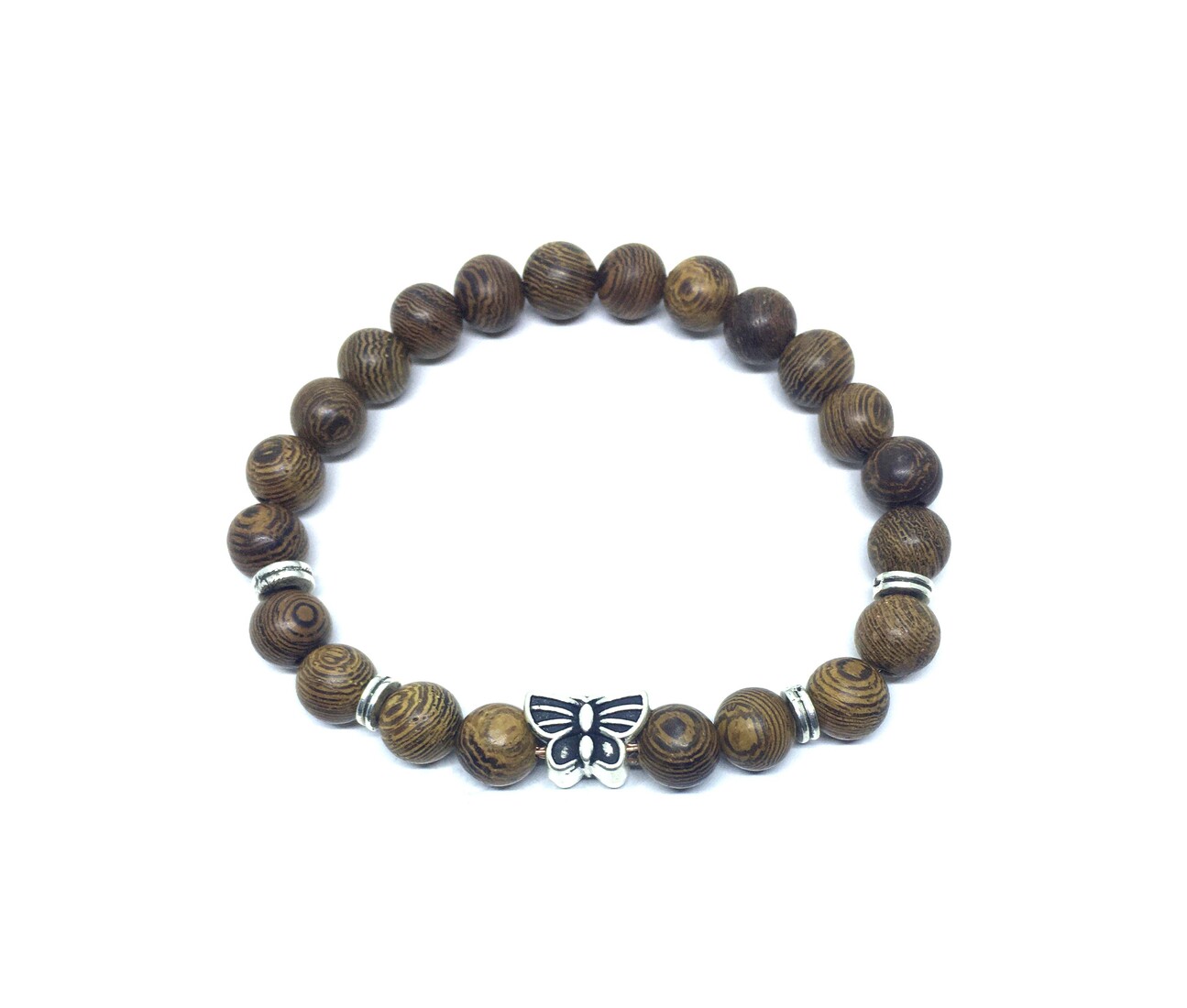Wooden Bead Bracelet with Butterfly