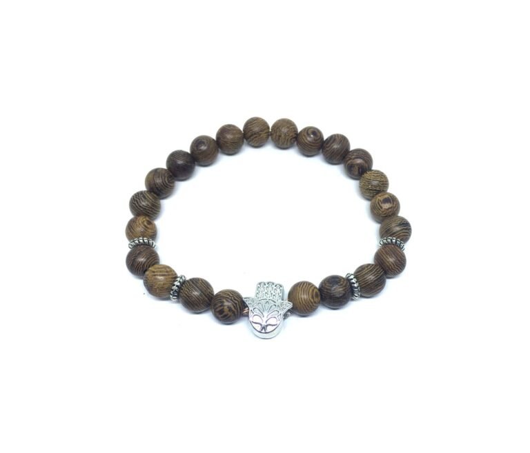 Wooden Bracelet with Hamsa Hand
