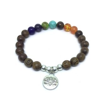 Yoga Lotus Wooden Beads Chakra Bracelet