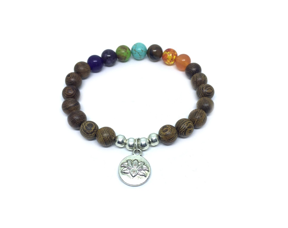 Yoga Lotus Wooden Beads Chakra Bracelet
