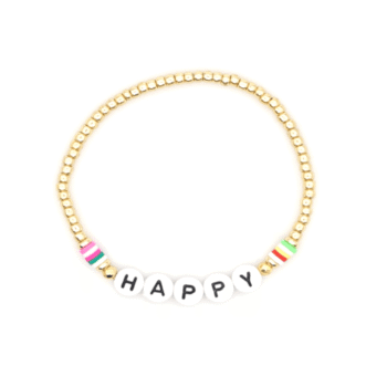Happy Letter Heishi Bohemian Gold Filled Beaded Bracelet