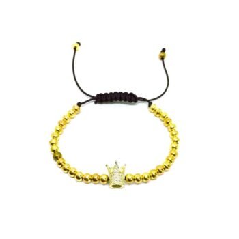 CZ Crown Adjustable Cord Gold Filled Beaded Bracelet