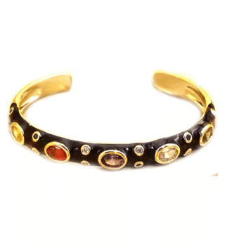 CZ Stone Black Enamel Cuff Bracelet