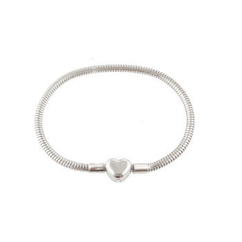 Snake Chain Bracelet With Heart -silver