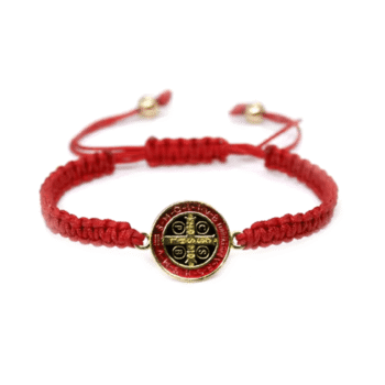 Adjustable Braided Rope St Benedict Bracelet - red