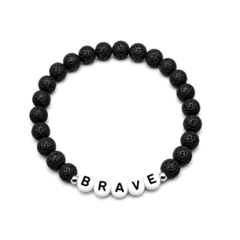 Handcrafted Black Lava Bead Affirmation Bracelet - BRAVE
