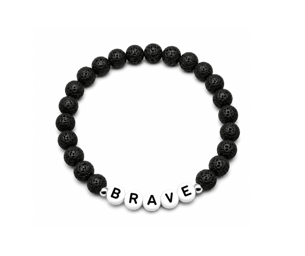 ZLAVA-056 Handcrafted Black Lava Bead Affirmation Bracelet - BRAVE Handcrafted Black Lava Bead Affirmation Bracelet - BRAVE