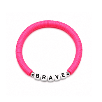 Pink Polymer Clay Beaded Bracelet with letter BRAVE