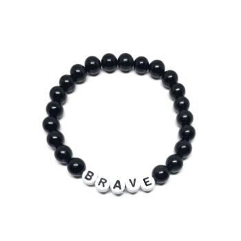 8mm Black Beaded Stretch Brave Bracelet