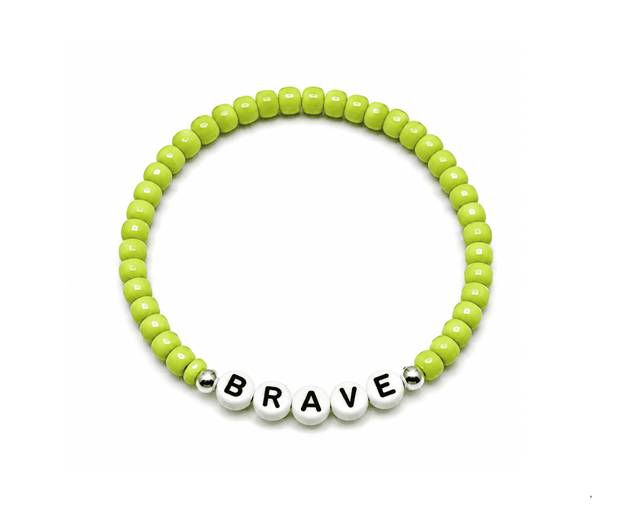 ZSTE-014 Green Beaded BRAVE Stretch Bracelet Green Beaded BRAVE Stretch Bracelet