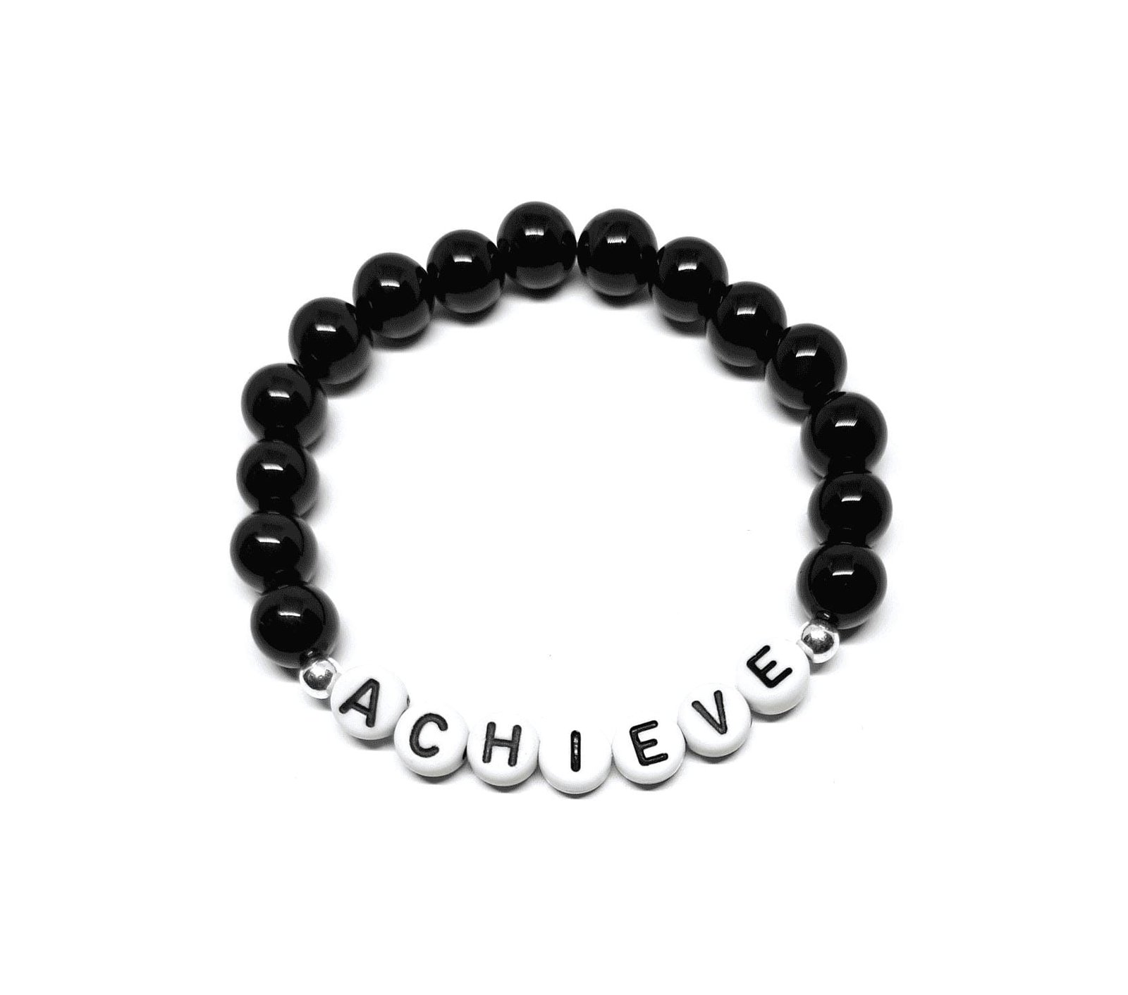 ZAFI-013 Black Onyx ACHIEVE Word Bead Bracelet Black Onyx ACHIEVE Word Bead Bracelet