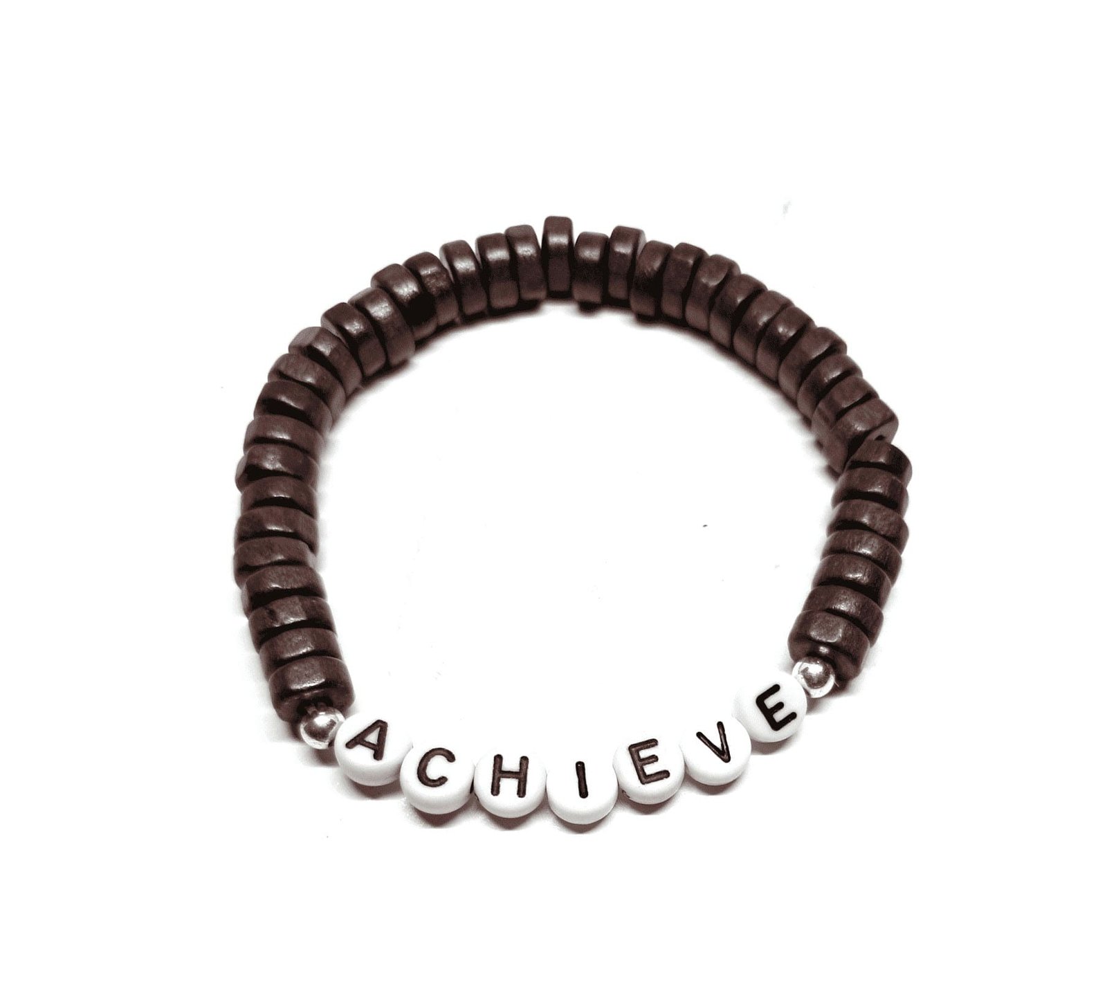 ZAFI-013 Brown Wood ACHIEVE Word Bead Bracelet Brown Wood ACHIEVE Word Bead Bracelet
