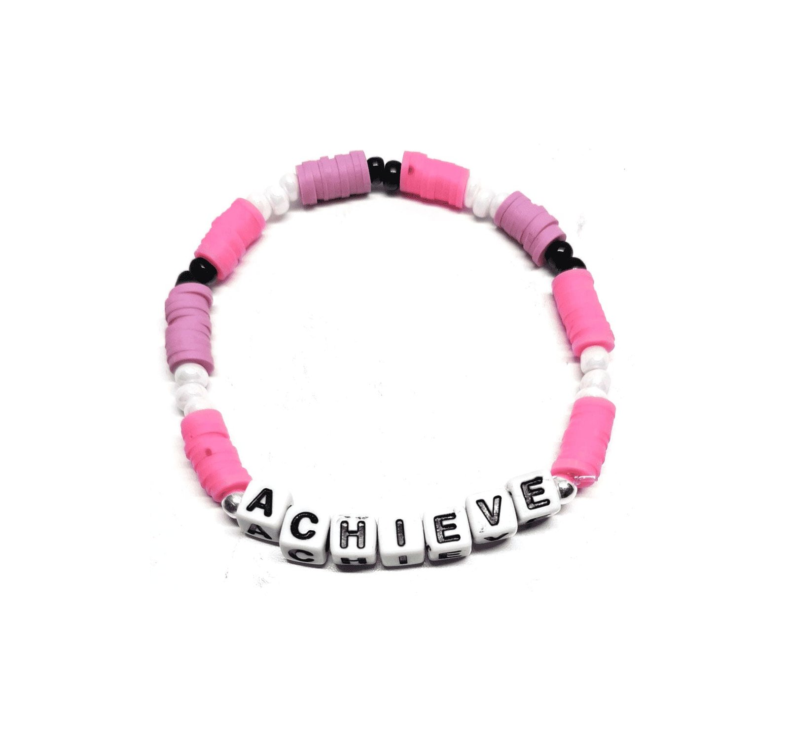 ZAFI-013 Pink And Purple Clay ACHIEVE Word Bead Bracelet Pink And Purple Clay ACHIEVE Word Bead Bracelet