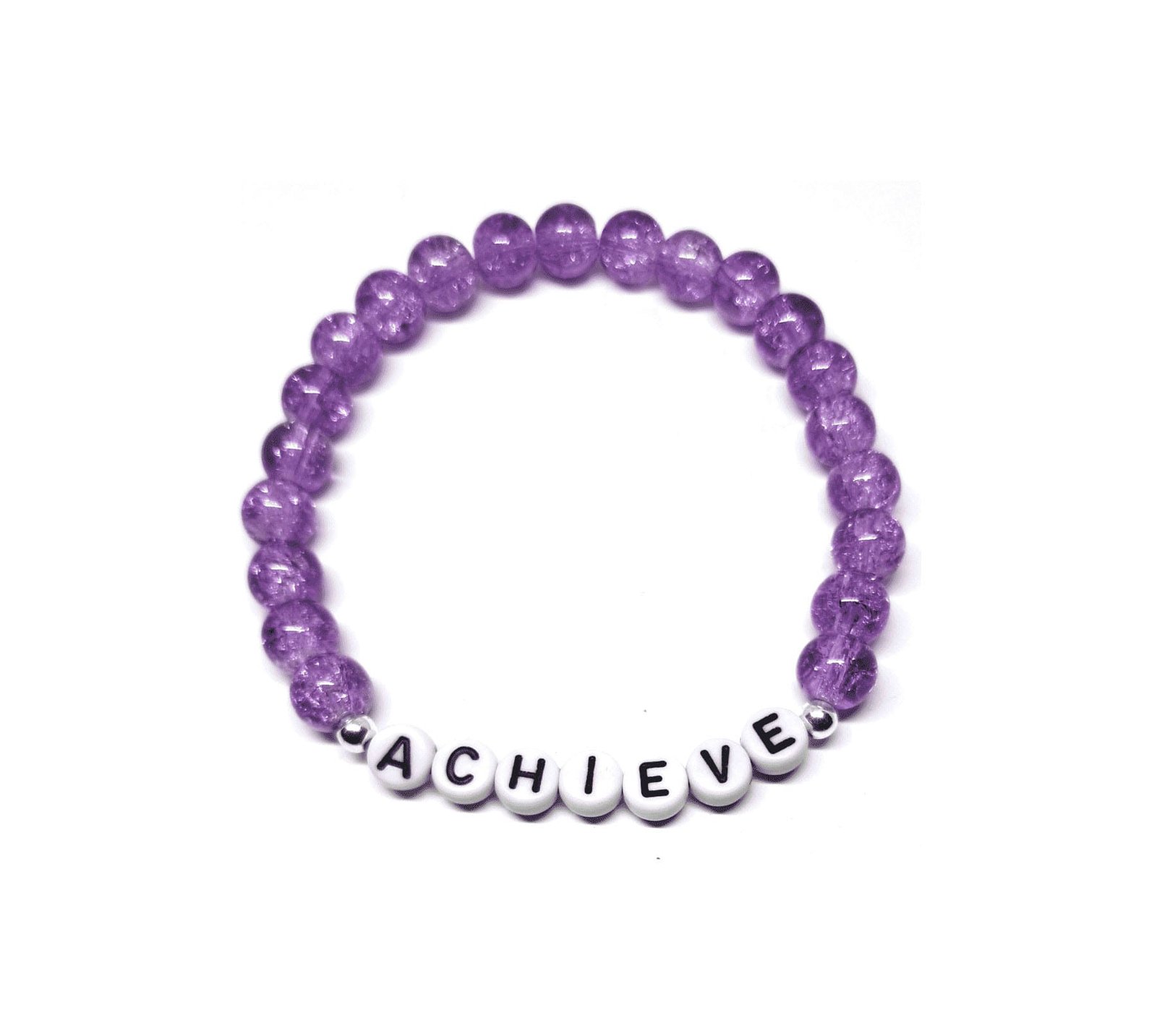 ZAFI-013 Purple Crackle Glass ACHIEVE Word Bead Bracelet Purple Crackle Glass ACHIEVE Word Bead Bracelet