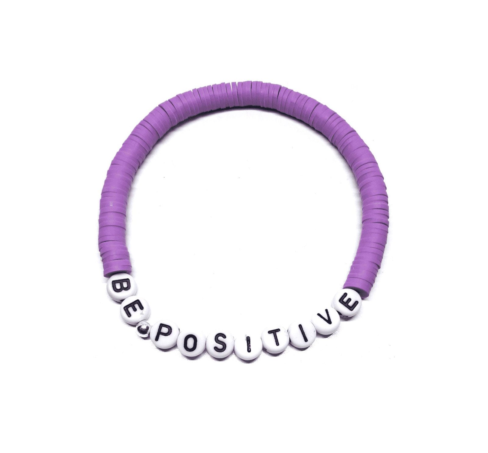 ZAFI-14 12-Purple Clay Heishi BE POSITIVE Word Bead Bracelet Purple Clay Heishi BE POSITIVE Word Bead Bracelet