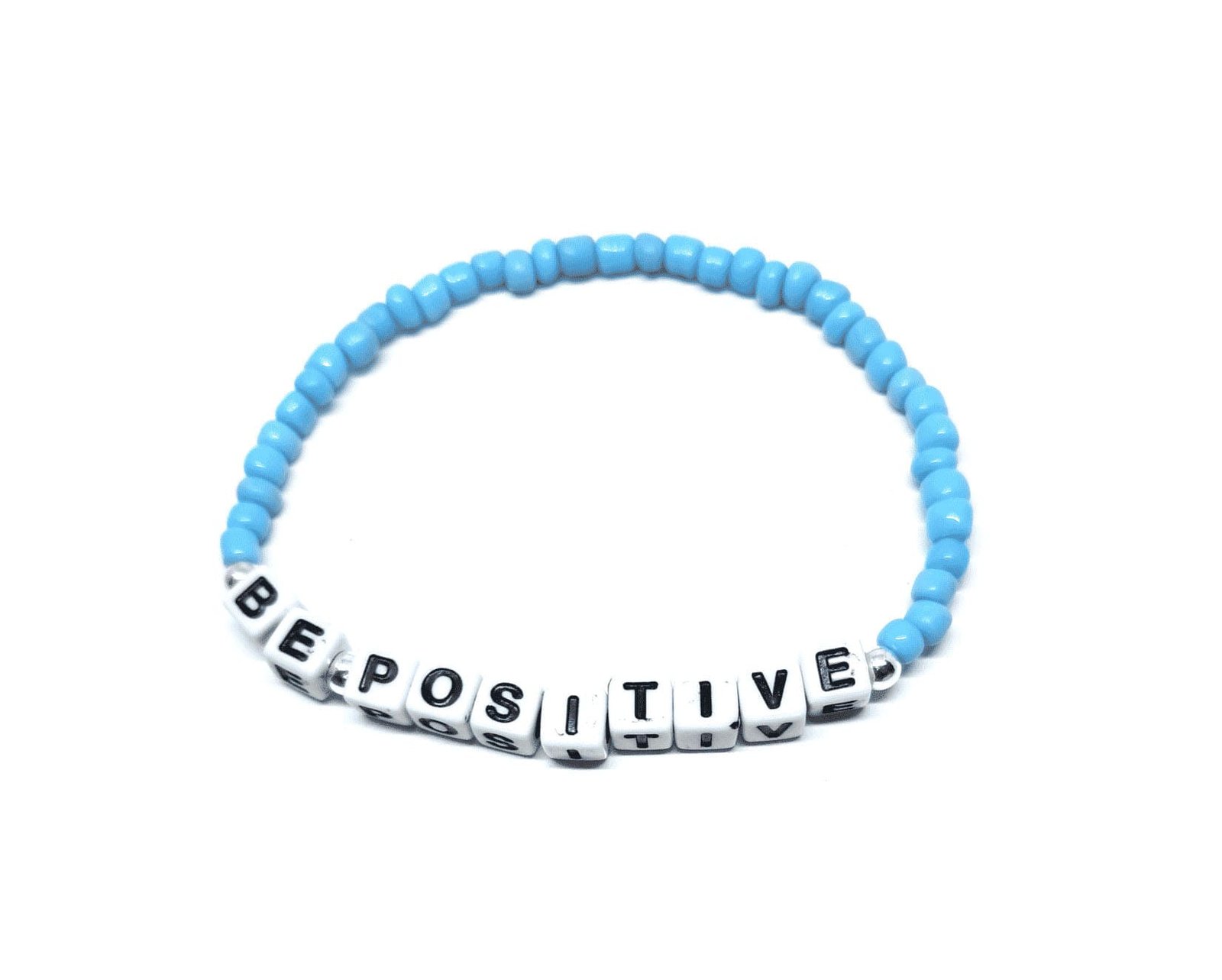 ZAFI-14 15-Light Blue Seed Bead BE POSITIVE Word Bracelet Light Blue Seed Bead BE POSITIVE Word Bracelet