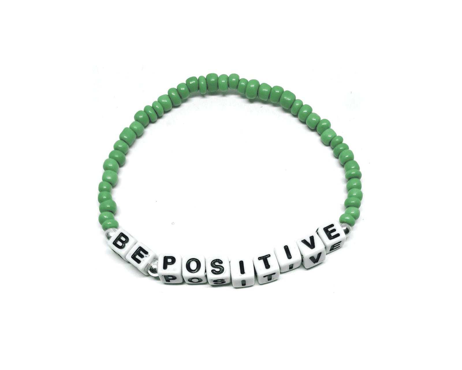 ZAFI-14 19-Green Seed Bead BE POSITIVE Word Bracelet Green Seed Bead BE POSITIVE Word Bracelet