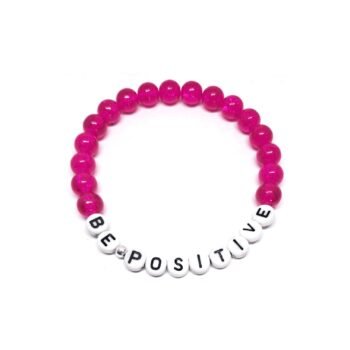 Pink Crackle Glass BE POSITIVE Word Bead Bracelet
