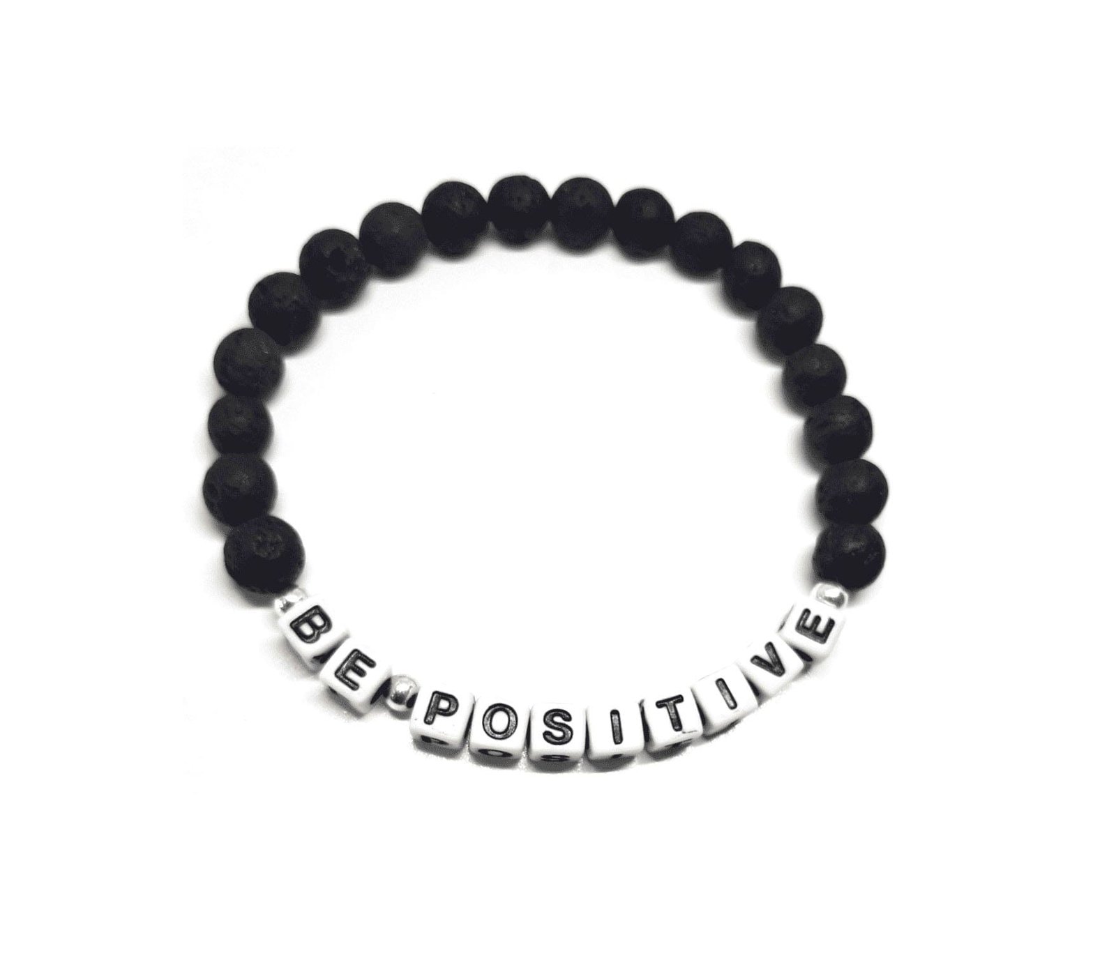 ZAFI-14 6-Black Lava Stone BE POSITIVE Word Bead Bracelet Black Lava Stone BE POSITIVE Word Bead Bracelet