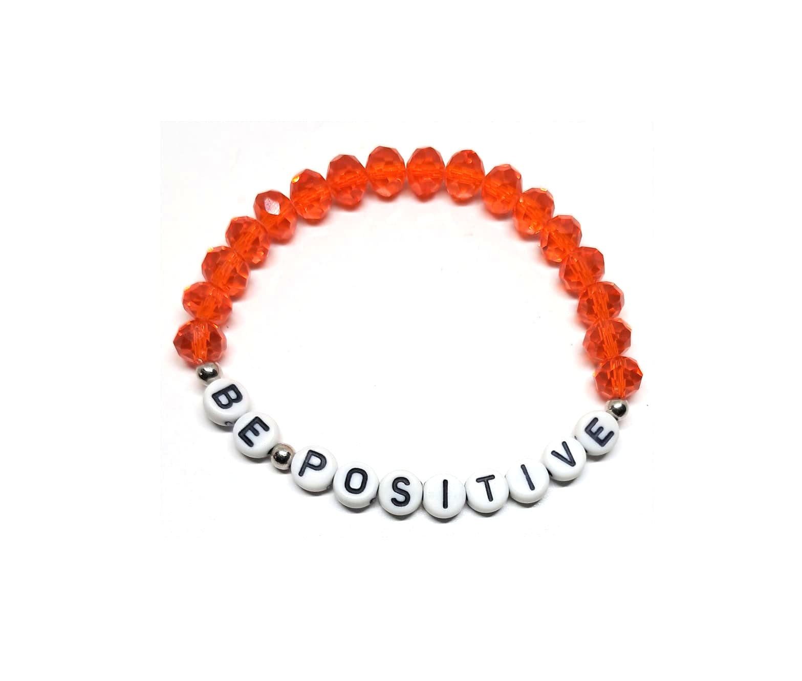 ZAFI-14 8-Orange Crystal Glass BE POSITIVE Word Bead Bracelet Orange Crystal Glass BE POSITIVE Word Bead Bracelet