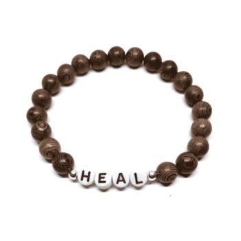 Brown Wood Round 8mm HEAL Word Bead Bracelet
