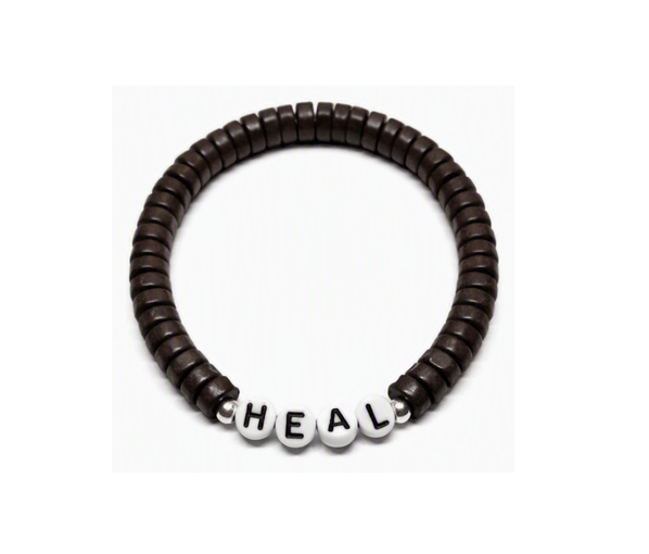 ZAFI-20 10-6mm Brown Wood Heishi Bead HEAL Word Bracelet 6mm Brown Wood Heishi Bead HEAL Word Bracelet