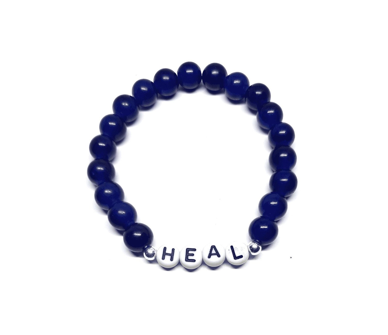 ZAFI-20 2-8mm Navy Blue Bead HEAL Word Bracelet 8mm Navy Blue Bead HEAL Word Bracelet