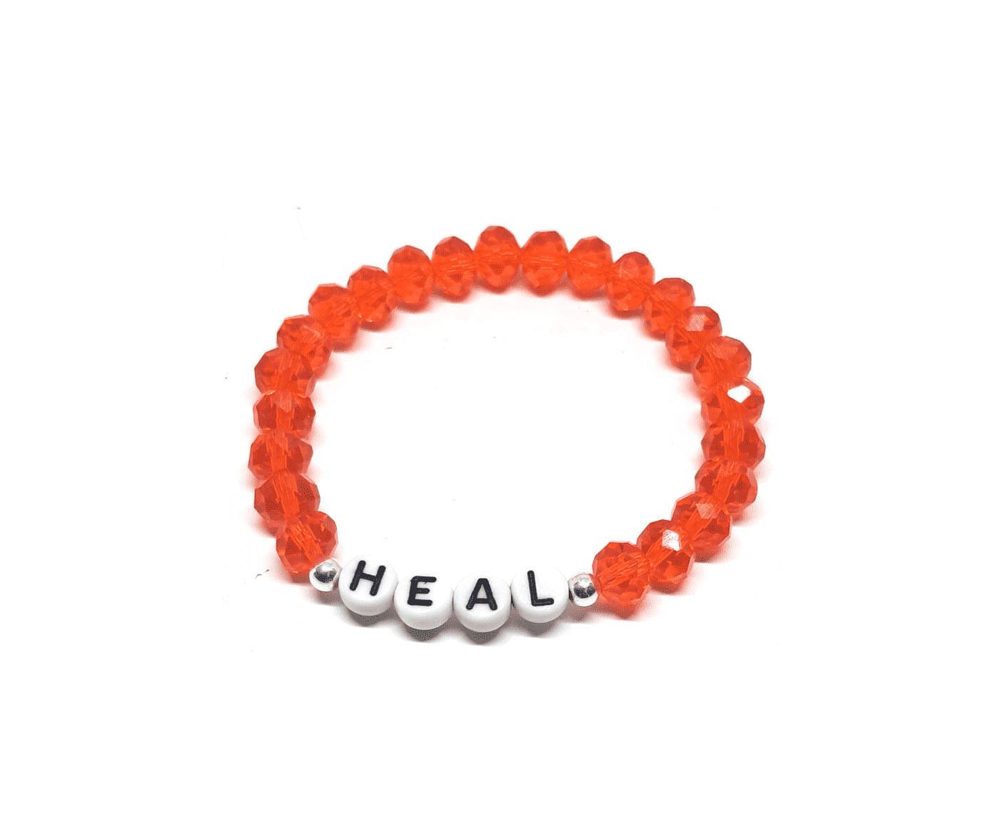 ZAFI-20 4-8mm Orange Crystal Glass Bead HEAL Word Bracelet 8mm Orange Crystal Glass Bead HEAL Word Bracelet