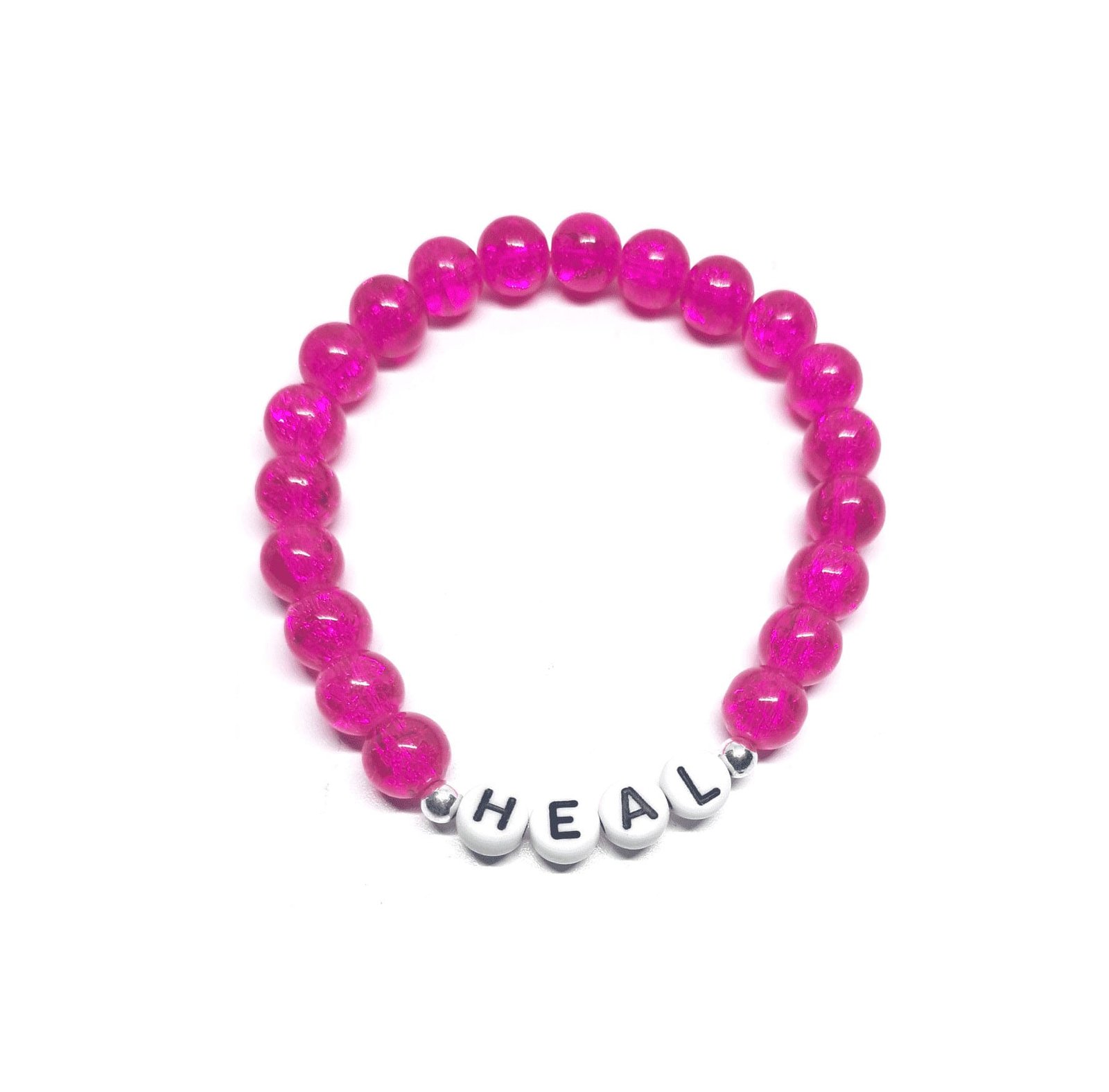 ZAFI-20 5-8mm Hot Pink Crystal Glass Bead HEAL Word Bracelet 8mm Hot Pink Crystal Glass Bead HEAL Word Bracelet