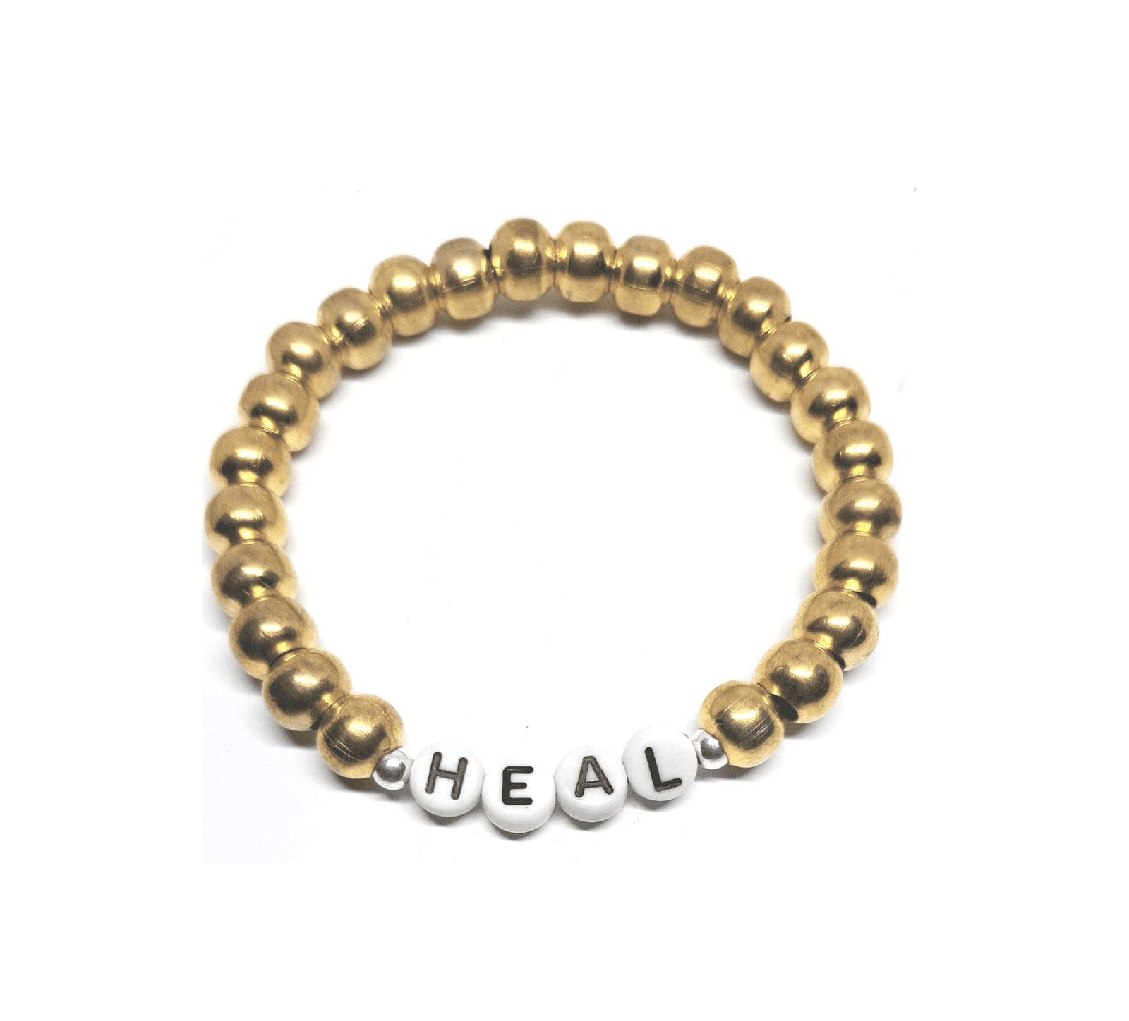 ZAFI-20 7-8mm Gold Bead HEAL Word Bracelet 8mm Gold Bead HEAL Word Bracelet