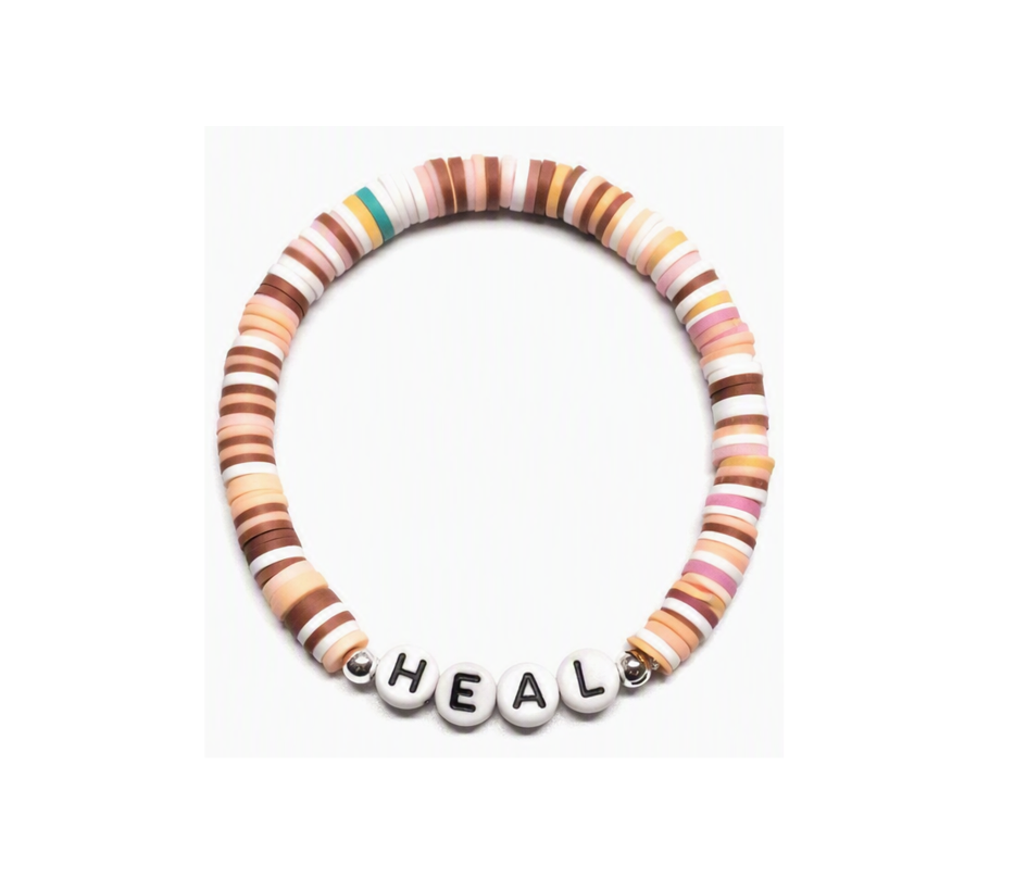 ZAFI-20 8-6mm Multi Neutral Clay Mix Bead HEAL Word Bracelet 6mm Multi Neutral Clay Mix Bead HEAL Word Bracelet