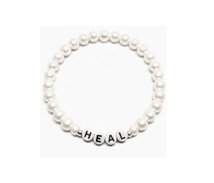ZAFI-20 9-8mm White Pearl Bead HEAL Word Bracelet 8mm White Pearl Bead HEAL Word Bracelet