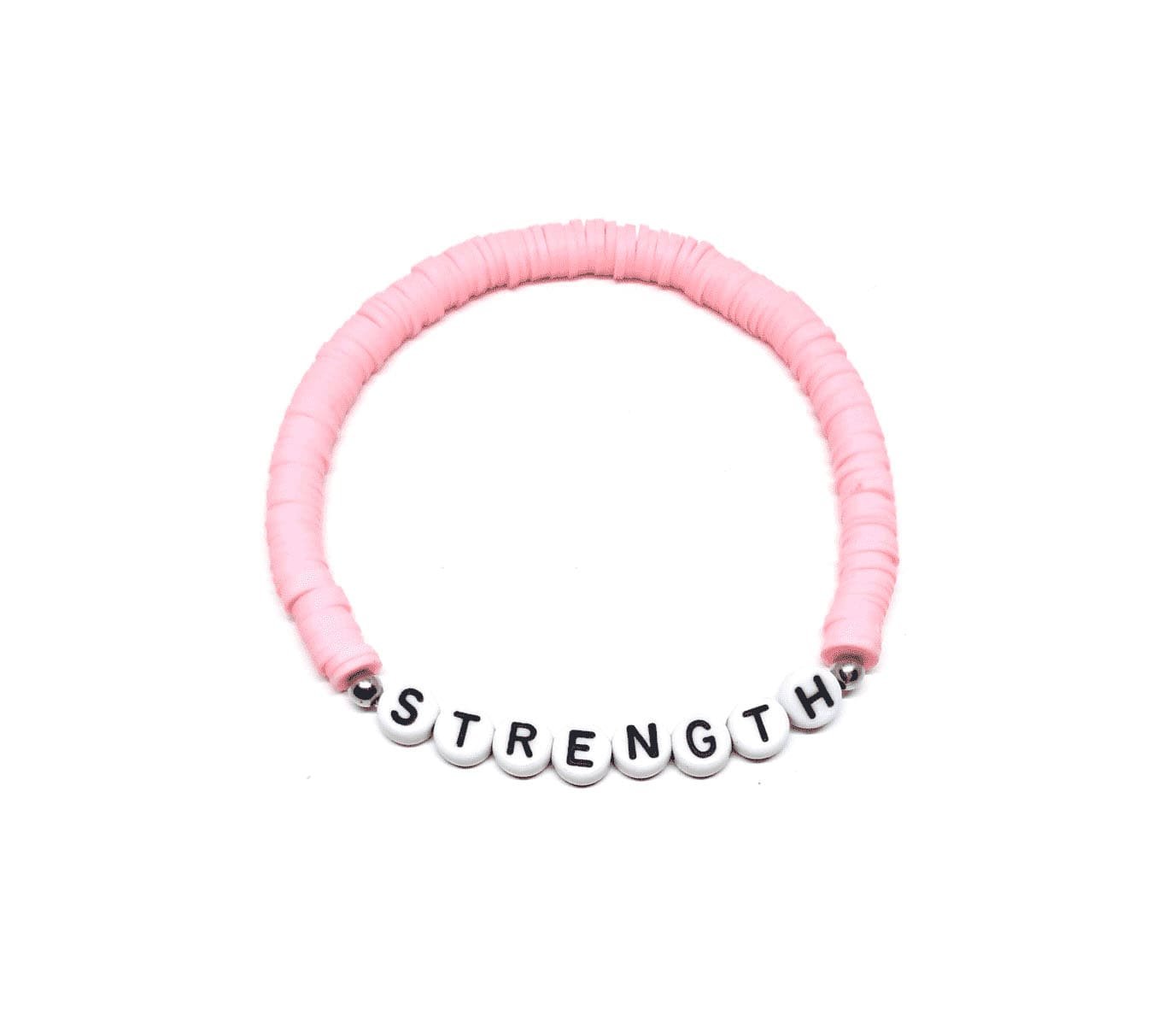 ZAFI-21 11-Pink Heishi Bead STRENGTH Word Bracelet Pink Heishi Bead STRENGTH Word Bracelet