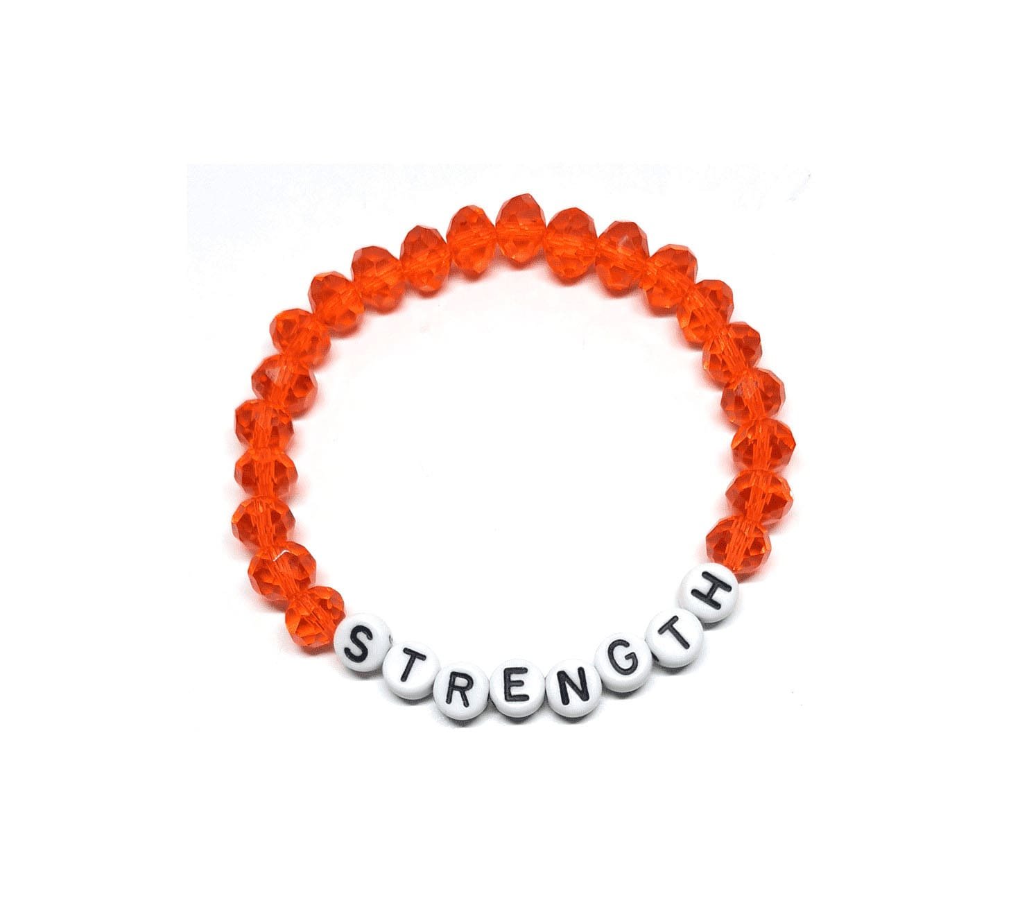 ZAFI-21 2-Orange Faceted Crystal Bead STRENGTH Word Bracelet Orange Faceted Crystal Bead STRENGTH Word Bracelet