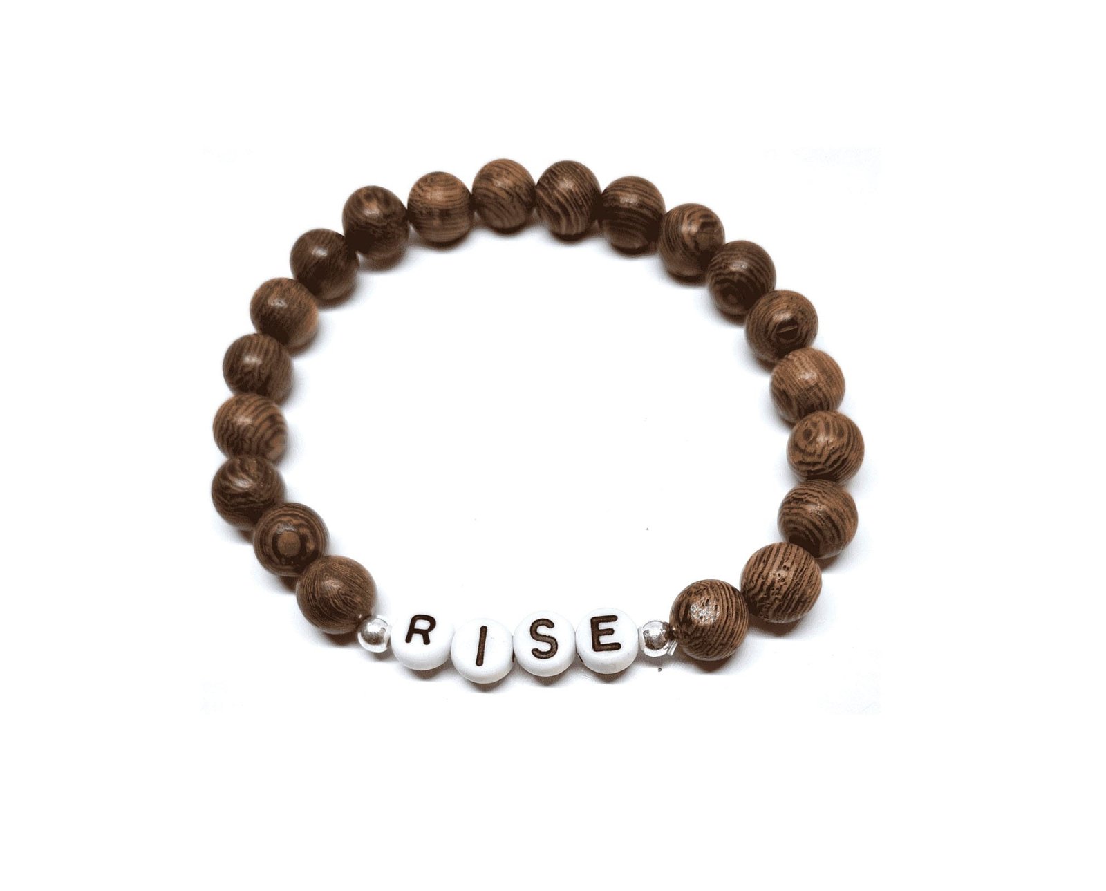 ZAFI-22 4-Brown Wood RISE Word Bead Bracelet Brown Wood RISE Word Bead Bracelet
