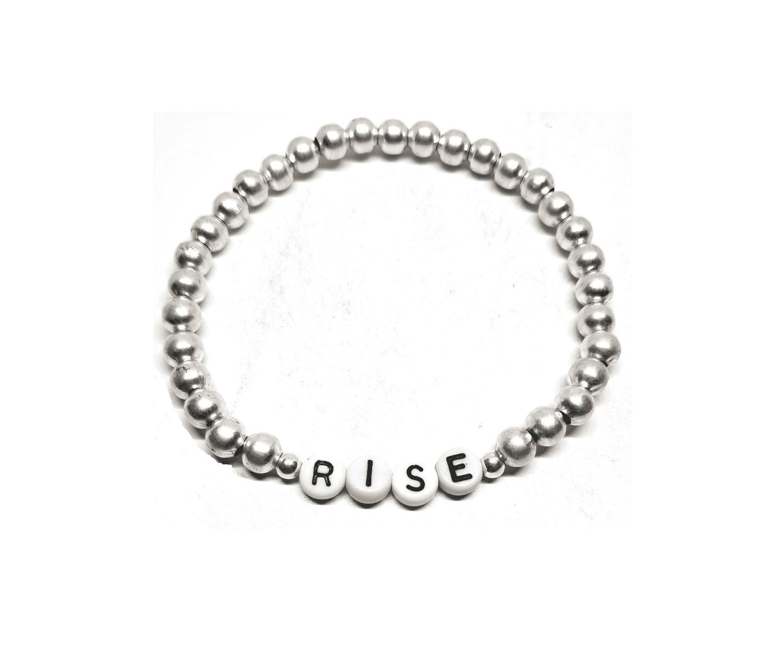 ZAFI-22 9-Silver Metal RISE Word Bead Bracelet Silver Metal RISE Word Bead Bracelet