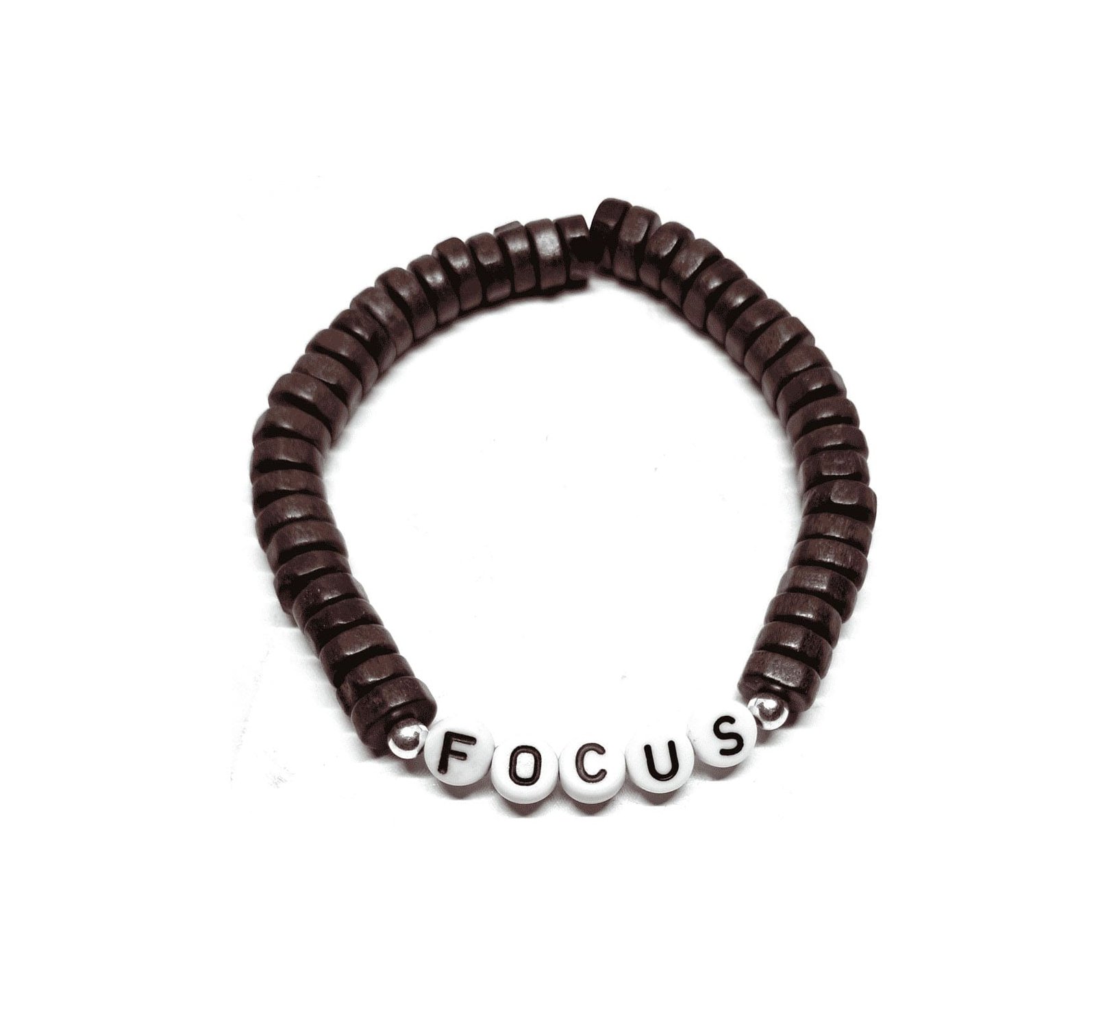 ZBEAD-001 11-Brown Heishi FOCUS Beaded Bracelet Brown 6mm wood heishi Focus bracelet with FOCUS letter beads
