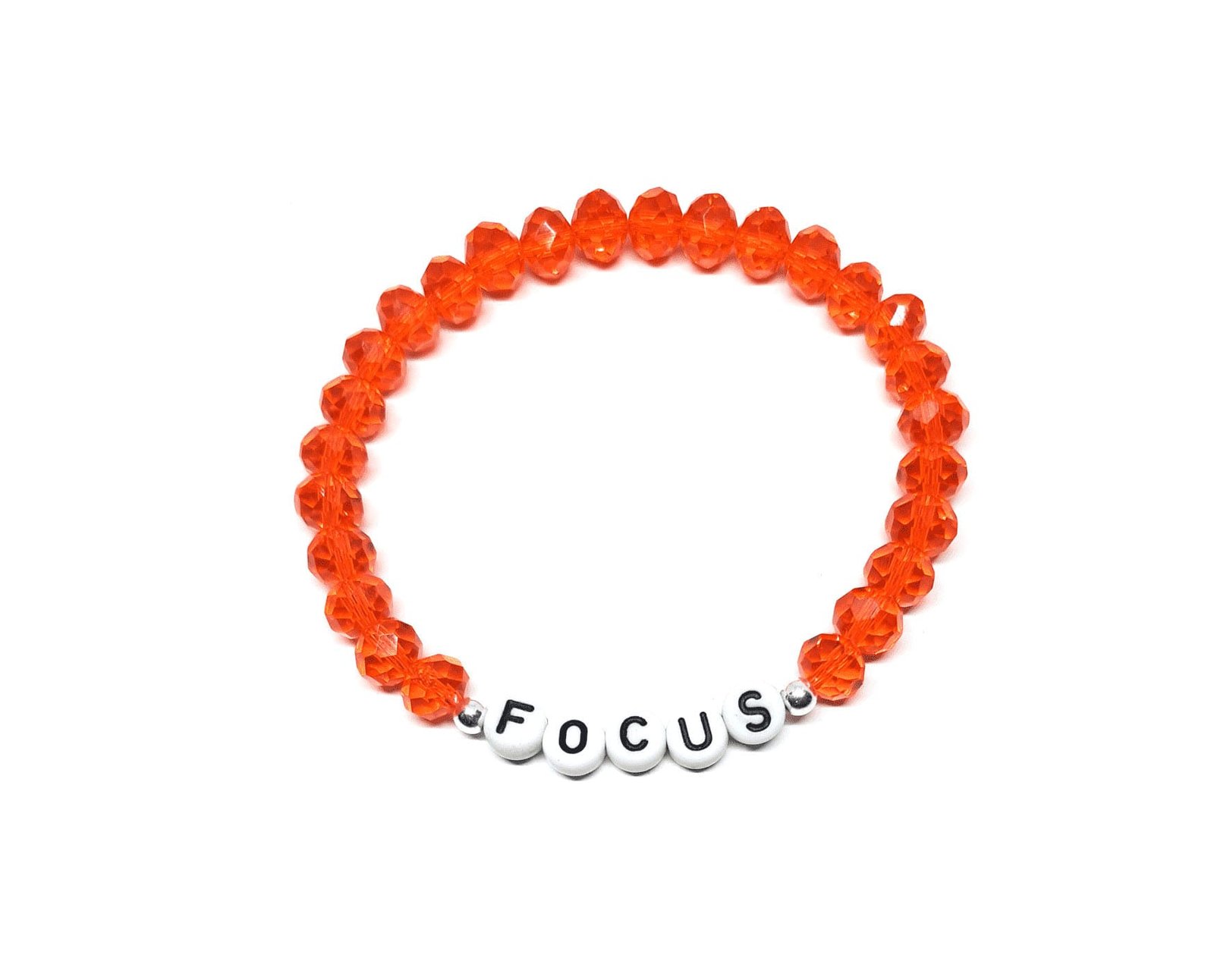 ZBEAD-001 6-Orange Crystal FOCUS Beaded Bracelet Orange faceted 8mm Focus bracelet with FOCUS letter beads