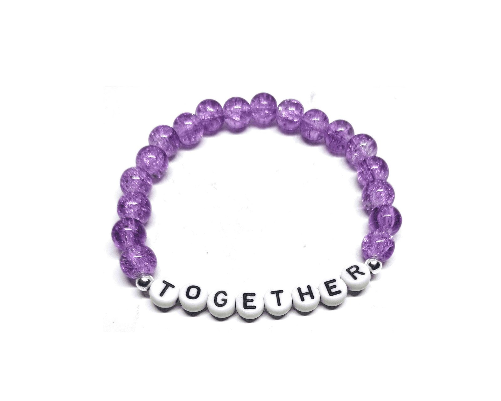 ZCOP-061 2-Purple Crackle Glass Bead TOGETHER Word Bracelet Purple Crackle Glass Bead TOGETHER Word Bracelet